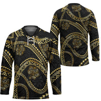Hawaiian Kakau Art and Hisbiscus Tattoo Hockey Jersey Tribal Pattern-Gold Style LT03 - Polynesian Pride