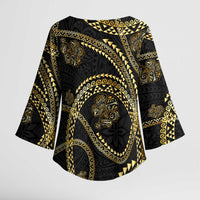 Hawaiian Kakau Art and Hisbiscus Tattoo Kimono Sleeve Blouse Tribal Pattern-Gold Style - Polynesian Pride