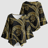 Hawaiian Kakau Art and Hisbiscus Tattoo Kimono Sleeve Blouse Tribal Pattern-Gold Style - Polynesian Pride