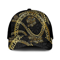 Hawaiian Kakau Art and Hisbiscus Tattoo Mesh Trucker Cap Tribal Pattern-Gold Style - Polynesian Pride