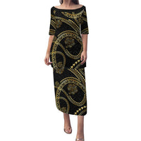 Hawaiian Kakau Art and Hisbiscus Tattoo Puletasi Tribal Pattern-Gold Style - Polynesian Pride