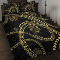 Hawaiian Kakau Art and Hisbiscus Tattoo Quilt Bed Set Tribal Pattern-Gold Style - Polynesian Pride