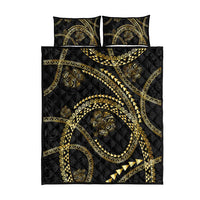 Hawaiian Kakau Art and Hisbiscus Tattoo Quilt Bed Set Tribal Pattern-Gold Style - Polynesian Pride