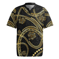 Hawaiian Kakau Art and Hisbiscus Tattoo Rugby Jersey Tribal Pattern-Gold Style - Polynesian Pride
