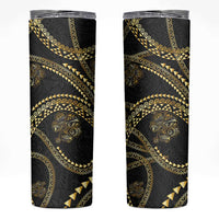 Hawaiian Kakau Art and Hisbiscus Tattoo Skinny Tumbler Tribal Pattern-Gold Style - Polynesian Pride