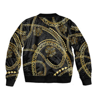 Hawaiian Kakau Art and Hisbiscus Tattoo Sleeve Zip Bomber Jacket Tribal Pattern-Gold Style - Polynesian Pride