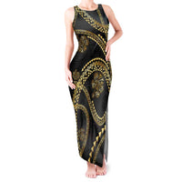 Hawaiian Kakau Art and Hisbiscus Tattoo Tank Maxi Dress Tribal Pattern-Gold Style - Polynesian Pride