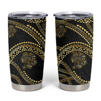 Hawaiian Kakau Art and Hisbiscus Tattoo Tumbler Cup Tribal Pattern-Gold Style - Polynesian Pride