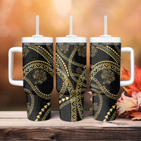 Hawaiian Kakau Art and Hisbiscus Tattoo Tumbler With Handle Tribal Pattern-Gold Style - Polynesian Pride