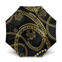 Hawaiian Kakau Art and Hisbiscus Tattoo Umbrella Tribal Pattern-Gold Style - Polynesian Pride