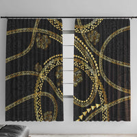 Hawaiian Kakau Art and Hisbiscus Tattoo Window Curtain Tribal Pattern-Gold Style LT03 With Hooks Black - Polynesian Pride