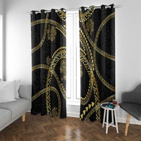 Hawaiian Kakau Art and Hisbiscus Tattoo Window Curtain Tribal Pattern-Gold Style LT03 With Grommets Black - Polynesian Pride