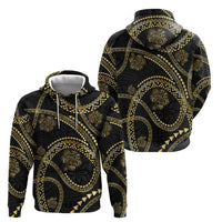 Hawaiian Kakau Art and Hisbiscus Tattoo Zip Hoodie Tribal Pattern-Gold Style - Polynesian Pride