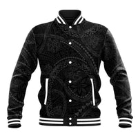 Hawaiian Kakau Art and Hisbiscus Tattoo Baseball Jacket Tribal Pattern-Black Gradient Style - Polynesian Pride