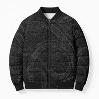 Hawaiian Kakau Art and Hisbiscus Tattoo Bomber Puffer Jacket Tribal Pattern-Black Gradient Style - Polynesian Pride