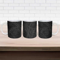 Hawaiian Kakau Art and Hisbiscus Tattoo Ceramic Mug Tribal Pattern-Black Gradient Style - Polynesian Pride