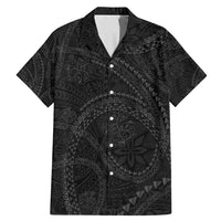Hawaiian Kakau Art and Hisbiscus Tattoo Family Matching Mermaid Dress and Hawaiian Shirt Tribal Pattern-Black Gradient Style - Polynesian Pride