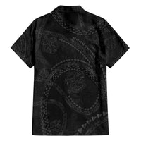 Hawaiian Kakau Art and Hisbiscus Tattoo Family Matching Off The Shoulder Long Sleeve Dress and Hawaiian Shirt Tribal Pattern-Black Gradient Style - Polynesian Pride