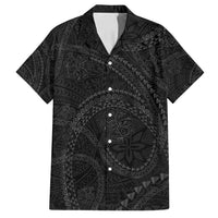 Hawaiian Kakau Art and Hisbiscus Tattoo Family Matching Off Shoulder Short Dress and Hawaiian Shirt Tribal Pattern-Black Gradient Style - Polynesian Pride