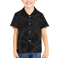 Hawaiian Kakau Art and Hisbiscus Tattoo Family Matching Puletasi and Hawaiian Shirt Tribal Pattern-Black Gradient Style - Polynesian Pride