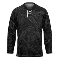 Hawaiian Kakau Art and Hisbiscus Tattoo Hockey Jersey Tribal Pattern-Black Gradient Style LT03 Unisex Black - Polynesian Pride