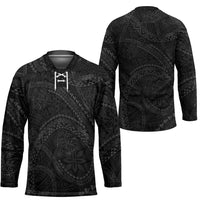 Hawaiian Kakau Art and Hisbiscus Tattoo Hockey Jersey Tribal Pattern-Black Gradient Style LT03 - Polynesian Pride
