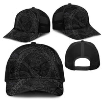 Hawaiian Kakau Art and Hisbiscus Tattoo Mesh Trucker Cap Tribal Pattern-Black Gradient Style LT03 - Polynesian Pride