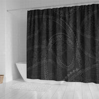 Hawaiian Kakau Art and Hisbiscus Tattoo Shower Curtain Tribal Pattern-Black Gradient Style - Polynesian Pride