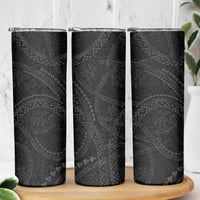 Hawaiian Kakau Art and Hisbiscus Tattoo Skinny Tumbler Tribal Pattern-Black Gradient Style - Polynesian Pride