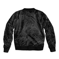 Hawaiian Kakau Art and Hisbiscus Tattoo Sleeve Zip Bomber Jacket Tribal Pattern-Black Gradient Style - Polynesian Pride