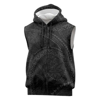 Hawaiian Kakau Art and Hisbiscus Tattoo Sleeveless Zip Hoodie Tribal Pattern-Black Gradient Style LT03 Black - Polynesian Pride