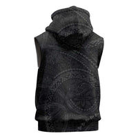 Hawaiian Kakau Art and Hisbiscus Tattoo Sleeveless Zip Hoodie Tribal Pattern-Black Gradient Style LT03 - Polynesian Pride