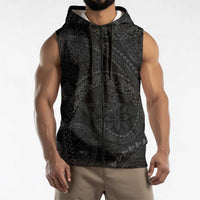 Hawaiian Kakau Art and Hisbiscus Tattoo Sleeveless Zip Hoodie Tribal Pattern-Black Gradient Style LT03 - Polynesian Pride