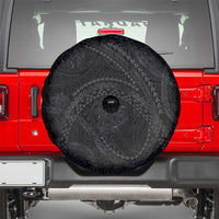 Hawaiian Kakau Art and Hisbiscus Tattoo Spare Tire Cover Tribal Pattern-Black Gradient Style - Polynesian Pride