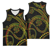 Hawaiian Kakau Art and Hisbiscus Tattoo Basketball Jersey Tribal Pattern-Reggae Style - Polynesian Pride
