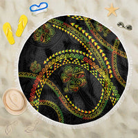 Hawaiian Kakau Art and Hisbiscus Tattoo Beach Blanket Tribal Pattern-Reggae Style - Polynesian Pride