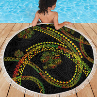 Hawaiian Kakau Art and Hisbiscus Tattoo Beach Blanket Tribal Pattern-Reggae Style - Polynesian Pride