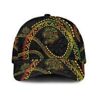 Hawaiian Kakau Art and Hisbiscus Tattoo Classic Cap Tribal Pattern-Reggae Style LT03 Universal Fit Black - Polynesian Pride