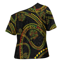 Hawaiian Kakau Art and Hisbiscus Tattoo Cross Shoulder Shirt Tribal Pattern-Reggae Style - Polynesian Pride