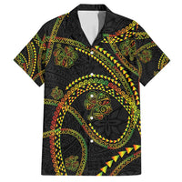 Hawaiian Kakau Art and Hisbiscus Tattoo Family Matching Tank Maxi Dress and Hawaiian Shirt Tribal Pattern-Reggae Style - Polynesian Pride