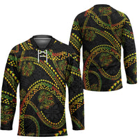 Hawaiian Kakau Art and Hisbiscus Tattoo Hockey Jersey Tribal Pattern-Reggae Style LT03 - Polynesian Pride