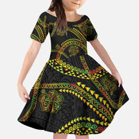 Hawaiian Kakau Art and Hisbiscus Tattoo Kid Short Sleeve Dress Tribal Pattern-Reggae Style - Polynesian Pride