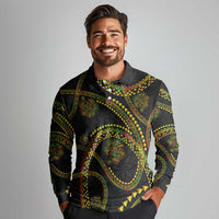 Hawaiian Kakau Art and Hisbiscus Tattoo Long Sleeve Polo Shirt Tribal Pattern-Reggae Style - Polynesian Pride