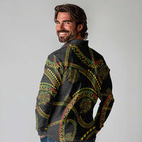 Hawaiian Kakau Art and Hisbiscus Tattoo Long Sleeve Polo Shirt Tribal Pattern-Reggae Style - Polynesian Pride