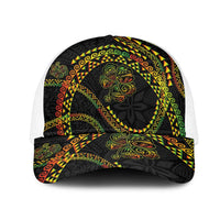 Hawaiian Kakau Art and Hisbiscus Tattoo Mesh Trucker Cap Tribal Pattern-Reggae Style LT03 One Size White Black - Polynesian Pride