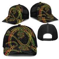 Hawaiian Kakau Art and Hisbiscus Tattoo Mesh Trucker Cap Tribal Pattern-Reggae Style LT03 - Polynesian Pride