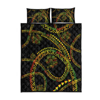 Hawaiian Kakau Art and Hisbiscus Tattoo Quilt Bed Set Tribal Pattern-Reggae Style - Polynesian Pride