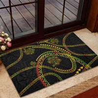 Hawaiian Kakau Art and Hisbiscus Tattoo Rubber Doormat Tribal Pattern-Reggae Style - Polynesian Pride