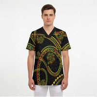 Hawaiian Kakau Art and Hisbiscus Tattoo Scrub Top Tribal Pattern-Reggae Style - Polynesian Pride