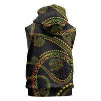Hawaiian Kakau Art and Hisbiscus Tattoo Sleeveless Hoodie Tribal Pattern-Reggae Style - Polynesian Pride